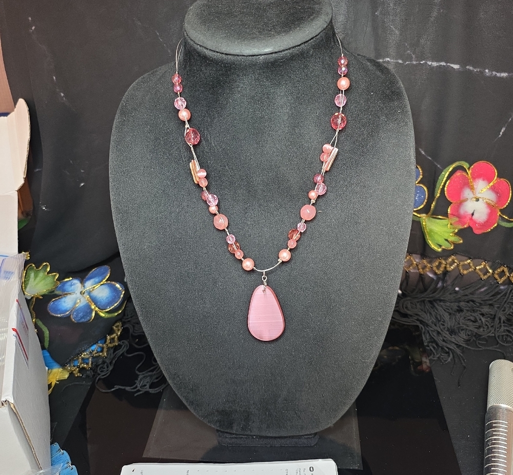 Handcrafted Pink Beaded Pendant Necklace - Women Jewelry